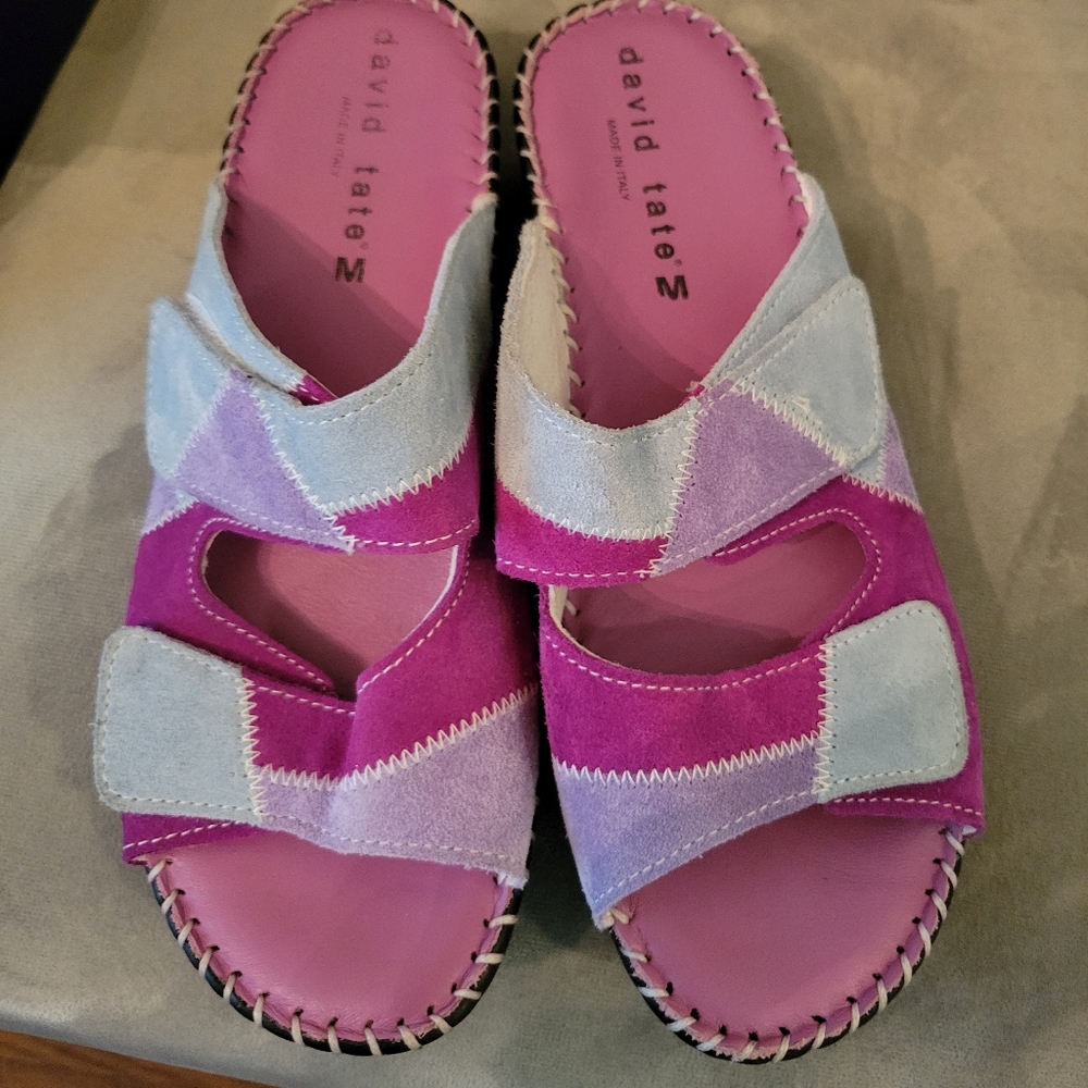 David Tate Sandals, Pink & Purple, Size 8